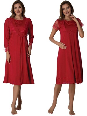 Özkaya Store Kadın Vişne Sabahlıklı Hamile Lohusa Gecelik Takımı, L, B2055EF-869804IGP26473