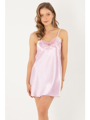 OEM Miorre Ince Askılı Güpürlü Mini Saten Gecelik,pembe S/M,TYB26586854D220330003618