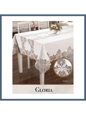 Bezos Krem Gloria Model Keten 160X260 cm Dantelli Dekoratif Yemek Masası Örtüsü BZS10