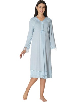 Özkaya Store Kadın Mavi Dantelli Hamile Lohusa Gecelik, L, EFW2423EF-86D0018318102