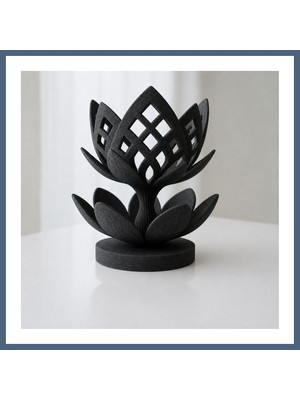 Bezos 3D Baskı Lotus Çiçeği Mumluk - Dekoratif Tealight Mumluk-Siyah BZS10