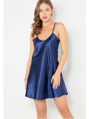 Üstüner Miorre Ince Askılı Mini Saten Gecelik Yeni Sezon (1 Adet Ekonomik),gece Mavisi S/m