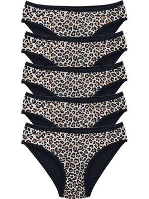Northcity 5 Adet Leopar Desenli Likralı Yumuşak Dokulu Kadın Slip Külot