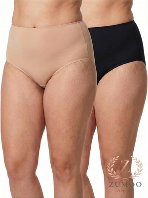 OEM Zumoo Büyük Beden Modal Kumaş 2’li Külot Set Siyah Ten Yüksek Bel Toparlayıcı Siyah 2xl