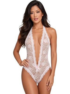 Üstüner New Dreams Kadın Dantel Halter Bodysuit Fiyonklu Esnek Seksi Fantezi Kadın Iç Giyim Gecelik