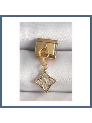 Bezos 316L Çelik Gold Renk Sallantı Zirkon Taşlı Çiçek Işlemeli Nomination Charm BZS10