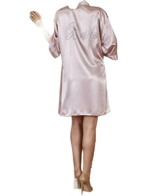 OEM Kadın Pudra Saten Bride Baskılı Kimono Sabahlık 5300