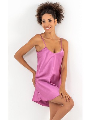 OEM Miorre Ince Askılı Mini Saten Gecelik Seksi Çeyizlik Iç Giyim,gül Kurusu Xl/2xl