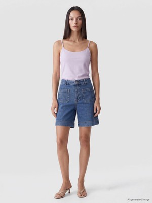 LC Waikiki Lcwaıkıkı Classic Indigo Yüksek Bel Kadın Jean Şortolon