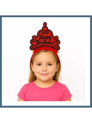 Bezos Kırmızı Happy Birthday Prenses Tacı ? Doğum Günü Taç Aksesuarı Agc