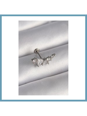 Bezos 316L Çelik Gümüş Renk Zirkon Taşlı Tragus Piercing MBT06