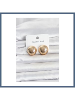 Bezos 316L Çelik Gold Renk Top Model Kadın Küpe BZS10