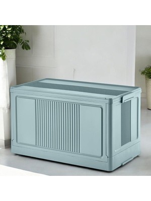 Die Grup Dev Boy Katlanır Kilit Kapaklı Kasa 55 Litre Hacimli, Yer Kaplamayan Portatif Saklama Kutusu Ardiye, Balkon, Mutfak, Kiler, Bahçe ve Araç Bagajı Için Güvenli Organizer (Mavi)