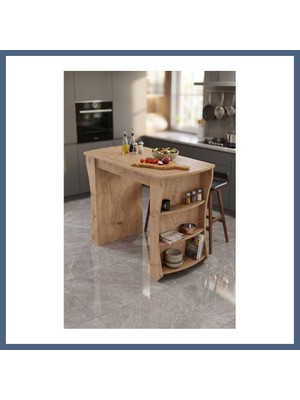 Bezos Mutfak Masası Mutfak Adası Ada Masa Bar Masası Kahvaltı Masası Raflı Çok Amaçlı Dolap Modern Masa 120X60 cm 9838 Sepet BZS10