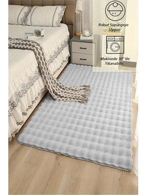 Die Grup Açık Gri Yumuşak Bubble Kaymaz Özel Taban Peluş Halı Yolluk, 120 x 180