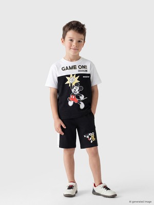 LC Waikiki Lcw Kids Beyaz Mickey Mouse Lisanslı Erkek Çocuk Tişört ve Şort 2'li