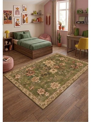Die Grup Doğal Iplik Şönil Dokuma Pamuk Taban Halı Koridor Halısı Kilim – Antre, Salon Ofis Genç Odası, Yeşil, 120 x 180 Nakkaş-11