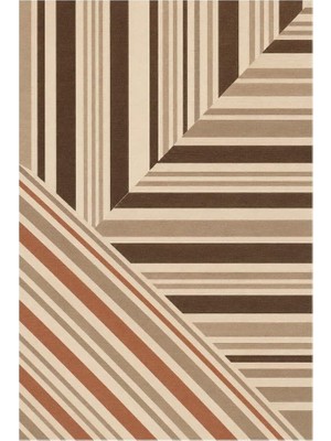 Die Grup Çizgili Blok Desenli Modern Halı, Kaymaz Taban, Makinede Yıkanabilir, Dijital Baskı Salon, Mutfak ve Yatak Odası Halısı, Bej, 120X180 cm
