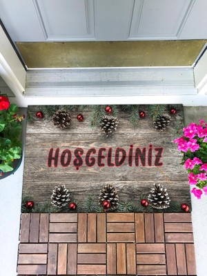 Die Grup Hoşgeldiniz Ahşap Kapı Önü Paspası Dekoratif Kapı Paspası Dış Mekan Paspas Ev Içi Paspası 45X70CM