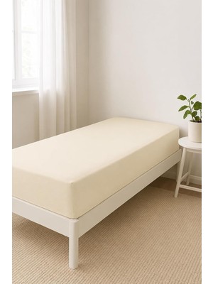 Die Grup Tek KIŞILIK%100 Pamuklu Penye Lastikli Çarşaf Krem 100X200 cm