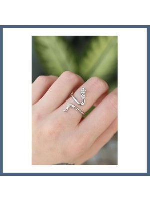 Bezos Pirinç Gümüş Renk Ayarlanabilir Zirkon Taşlı Yılan Yüzük BZS10