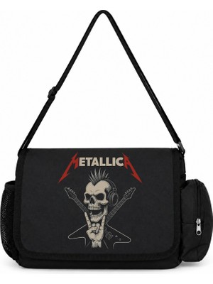 Sevbano Metallica Rock Metal Müzik Grubu Baskılı Okul, Spor, Ofis Çok Amaçlı Postacı Çantası