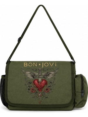 Sevbano Bon Jovi Rock Metal Şarkıcı Baskılı Okul, Spor, Ofis Çok Amaçlı Postacı Çantası