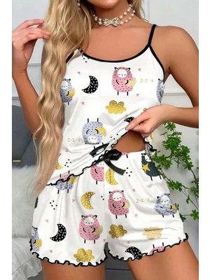 Royaleks Kuzu Desenli Pembe Ip Askılı Yazlık Şort Pijama Takımı Ryl - S-46