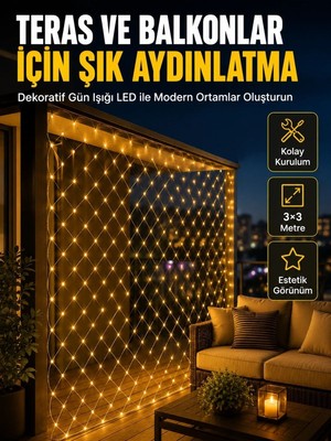 Royaleks Iç ve Dış Mekân Kullanımına Uygun 3x3 Metre LED Işık Ağı