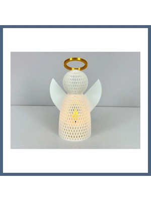 Bezos 3D Baskı File Dokulu Melek Tealight Mumluk 14,5 cm Altın Haleli Dekoratif Fener Şamdan Masa Süsü BZS10