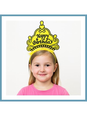 Bezos Sarı Happy Birthday Prenses Tacı ? Doğum Günü Taç Aksesuarı MBT06