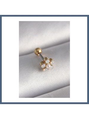Bezos 316L Çelik Gold Renk Zirkon Taşlı Çiçek Model Tragus Piercing BZS10