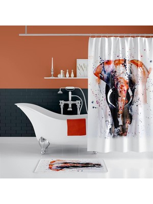 Zethome Elephant Banyo Paspas ve Tek Kanat Duş Perdesi 1X180X200 Set