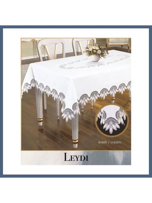Bezos Çeyizlik Leydi Model Krem 160X260 cm Gardenya Keten Şık Yemek Masası Dekoru BZS10