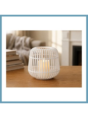 Bezos 3D Baskı Modern Kafes Tasarımlı Dekoratif Mumluk - Tealight Mumluk, Masaüstü Ev ve Ofis Dekoru-Beyaz MBT06