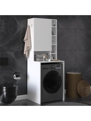 Tr Asra Trend Beyaz Bd-02 Çamaşır Makinesi Üstü Banyo Dolabı 65X190 cm Tek Kapaklı Yan Açık