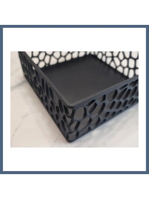 Bezos 3D Baskı Organik Desenli Peçetelik Kokteyl Peçete Tutucu 12,5X12,5 cm Delikli Peçete Standı - Siyah BZS10