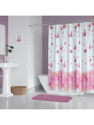 Banyo Perdesi 6020 1X180X200, Perde Borusu Askı Aparatı Köşe Boru Beyaz Hediyeli, Duş Perdesi Seti