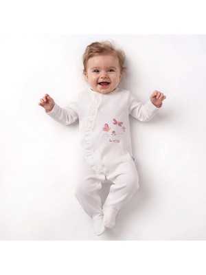Hellobaby Kız Bebek Tulum Çiçek Baskılı Bisiklet Yaka Fermuarlı Uzun Kol Uzun Paça