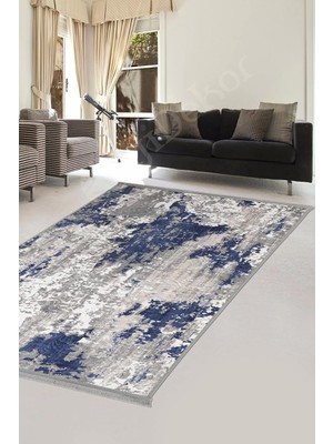 Halı Lacivert Cool Yıkanabilir Saçaklı Delüxe Kesme Yolluk Kilim Salon Halısı Modelleri, 986AS13MAVİ 120X180