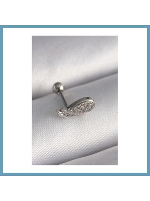 Bezos 316L Çelik Gümüş Renk Zirkon Taşlı Kanat Tragus Piercing MBT06