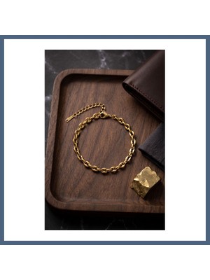 Bezos 316L Çelik Gold Renk Rolo Zincir Model Erkek Bileklik BZS10