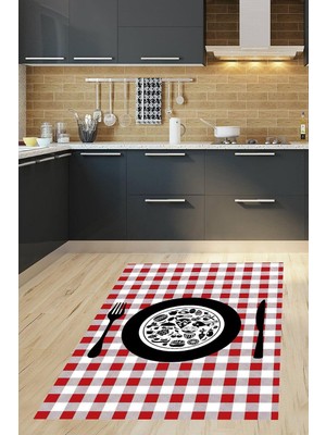Gy Atelier Pelangi Ekoseli Kitchen Desenli Dijital Baskılı Kaymaz Taban Yıkanabilir Leke Tutmaz Mutfak Halısı, Kırmızı 120 x 160