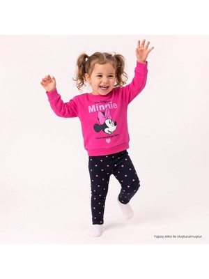 Disney Kız Bebek Lisans Sweatshirt-Tayt Lisans Baskılı Bisiklet Yaka Long Sleeve Reçme