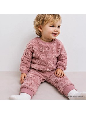 Hellobaby Kız Bebek Eşofman Takımı Kalp Baskılı Bisiklet Yaka Long Sleeve Lastikli
