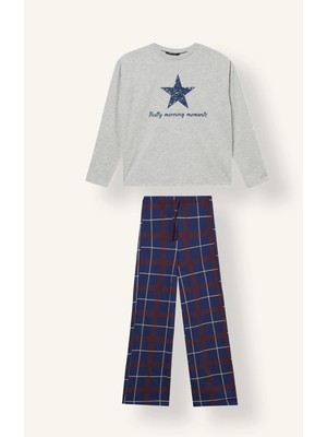 DeFacto Yıldız Baskılı Kareli 2'li Pijama Takımı Kız Çocuk I6091A826WN