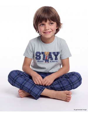 LC Waikiki Lcw Kids Gri Bisiklet Yaka Baskılı Erkek Çocuk Pijama Takım