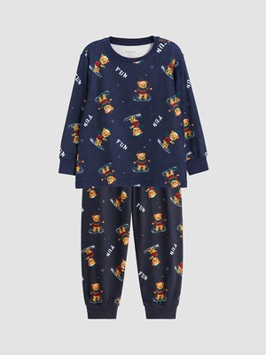 LC Waikiki Lcw Kids Lacivert Bisiklet Yaka Erkek Çocuk Pijama Takımı