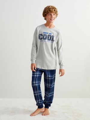 LC Waikiki Lcw Dream Gri Bisiklet Yaka Baskılı Erkek Çocuk Pijama Takımı