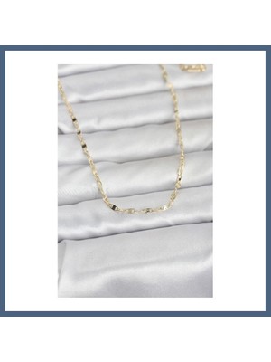 Bezos cm 14K Gold Renk Yassı Gemici Zincir Model 60 cm Kadın Kolye BZS10
